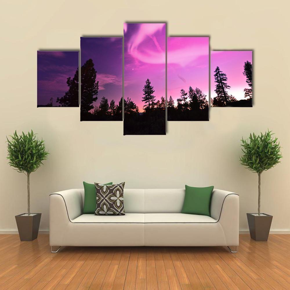 Pink Northern Lights , Aurora Borealis Nature Canvas Wall Art