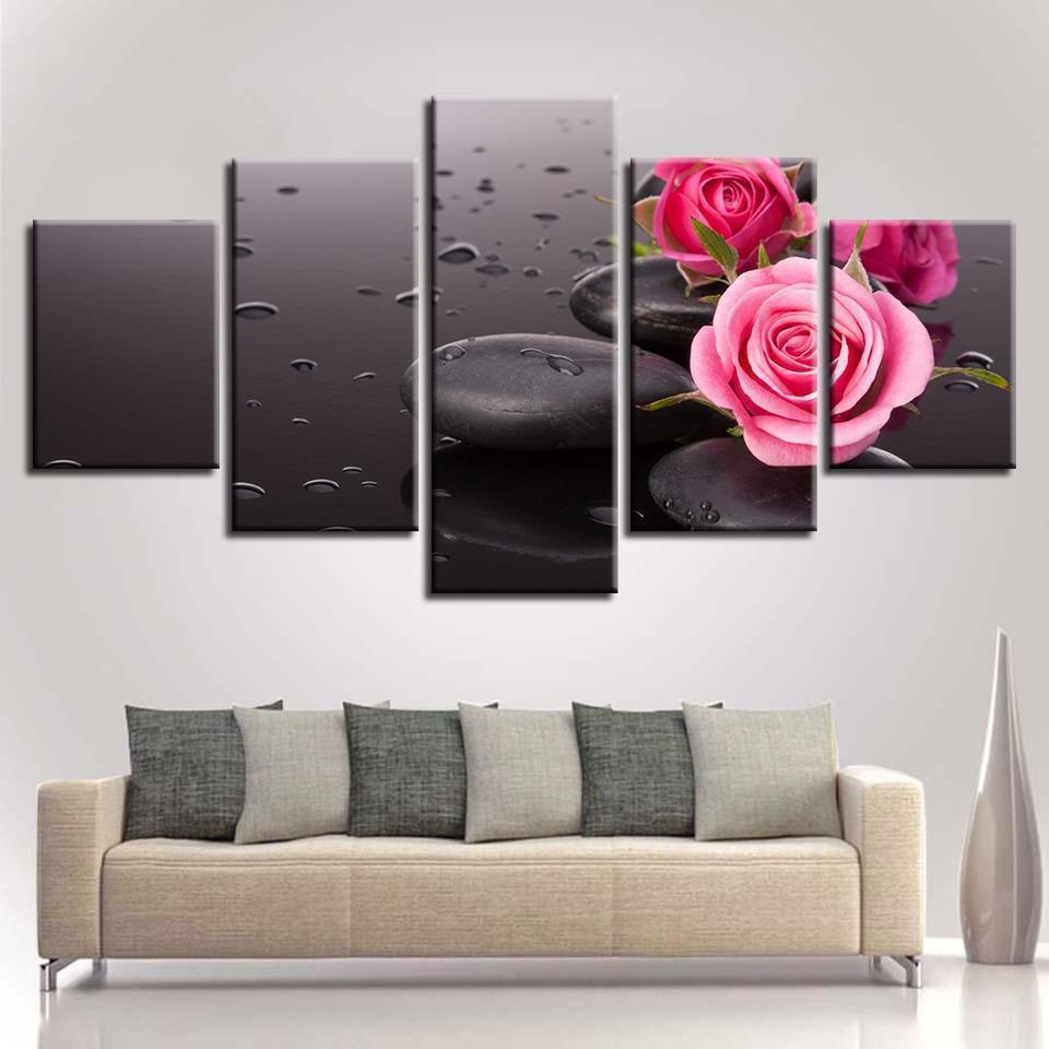Pink Rose Flowers Nature Canvas Wall Art