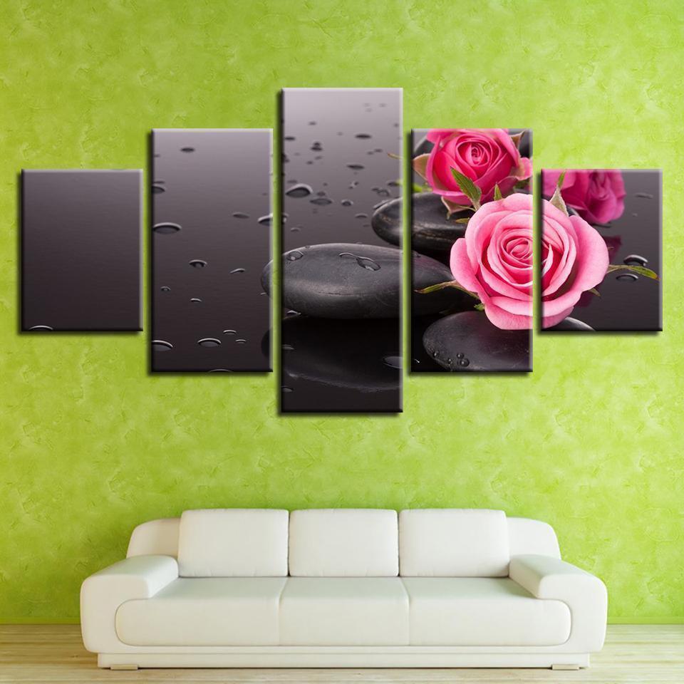 Pink Rose Flowers Nature Canvas Wall Art