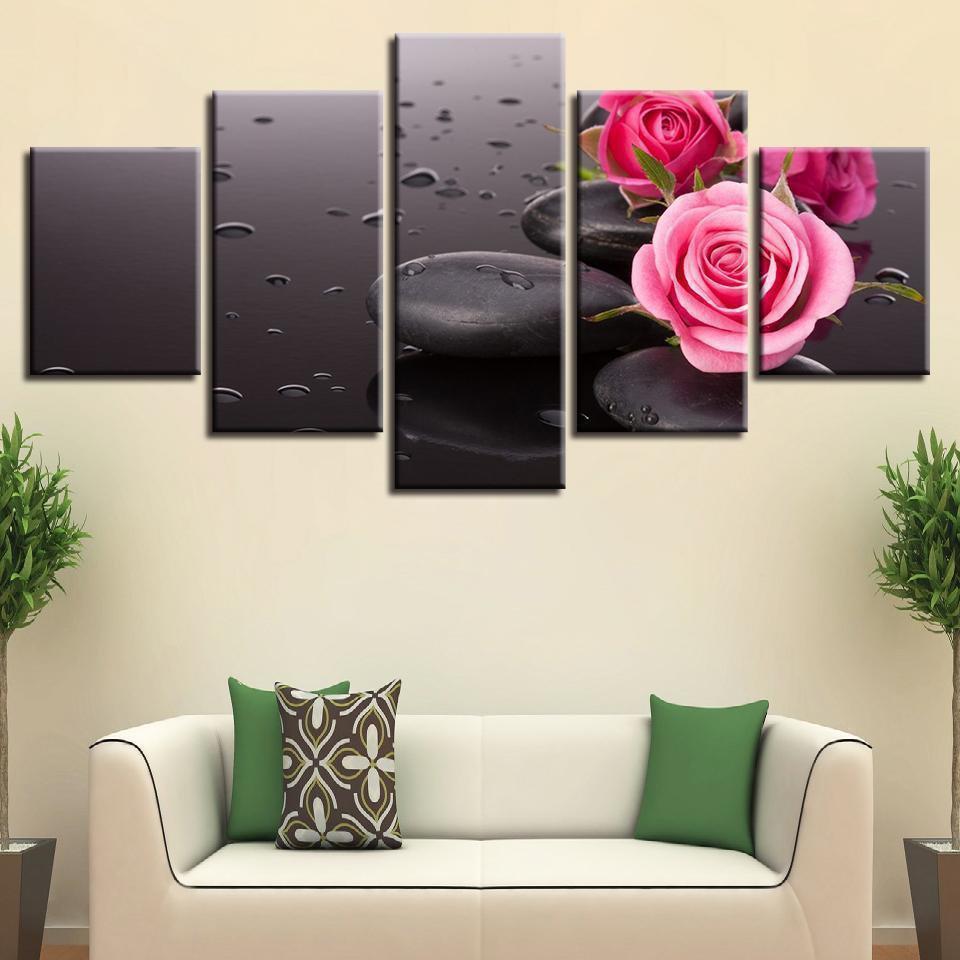 Pink Rose Flowers Nature Canvas Wall Art