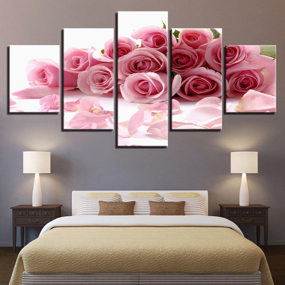Pink Roses Bouquet Flowers Petal Nature Canvas Wall Art