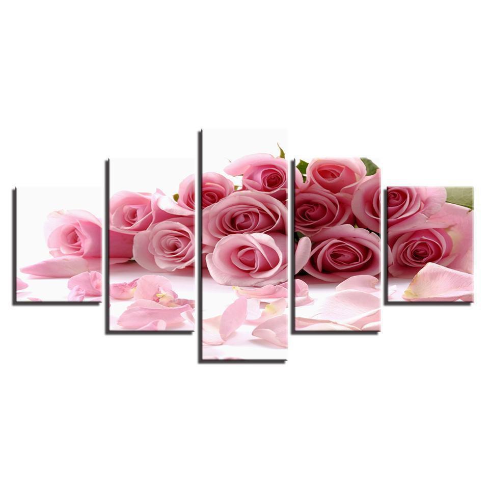 Pink Roses Bouquet Flowers Petal Nature Canvas Wall Art