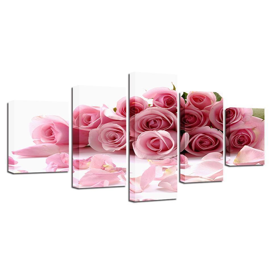 Pink Roses Bouquet Flowers Petal Nature Canvas Wall Art