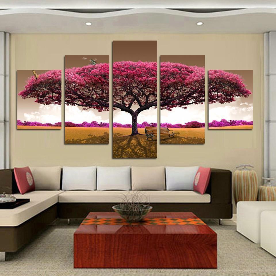 Pink Tree Flower Landscape Nature Canvas Wall Art