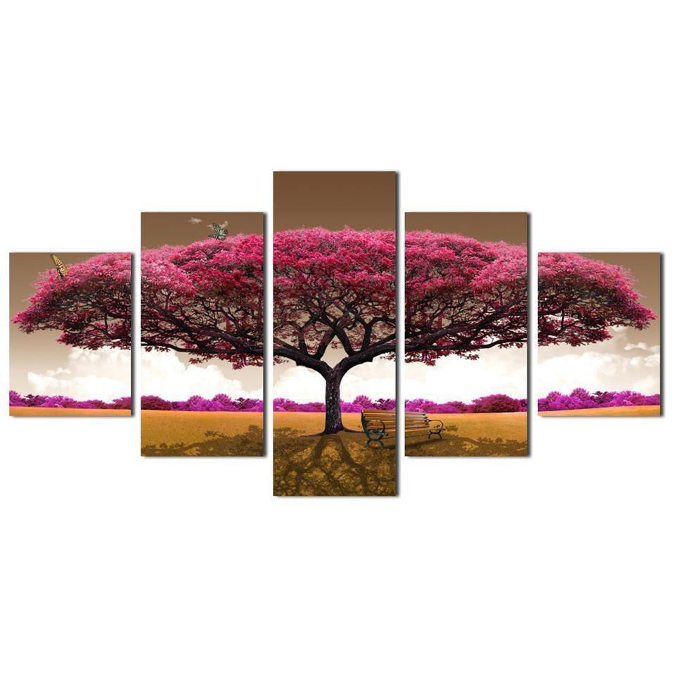 Pink Tree Flower Landscape Nature Canvas Wall Art