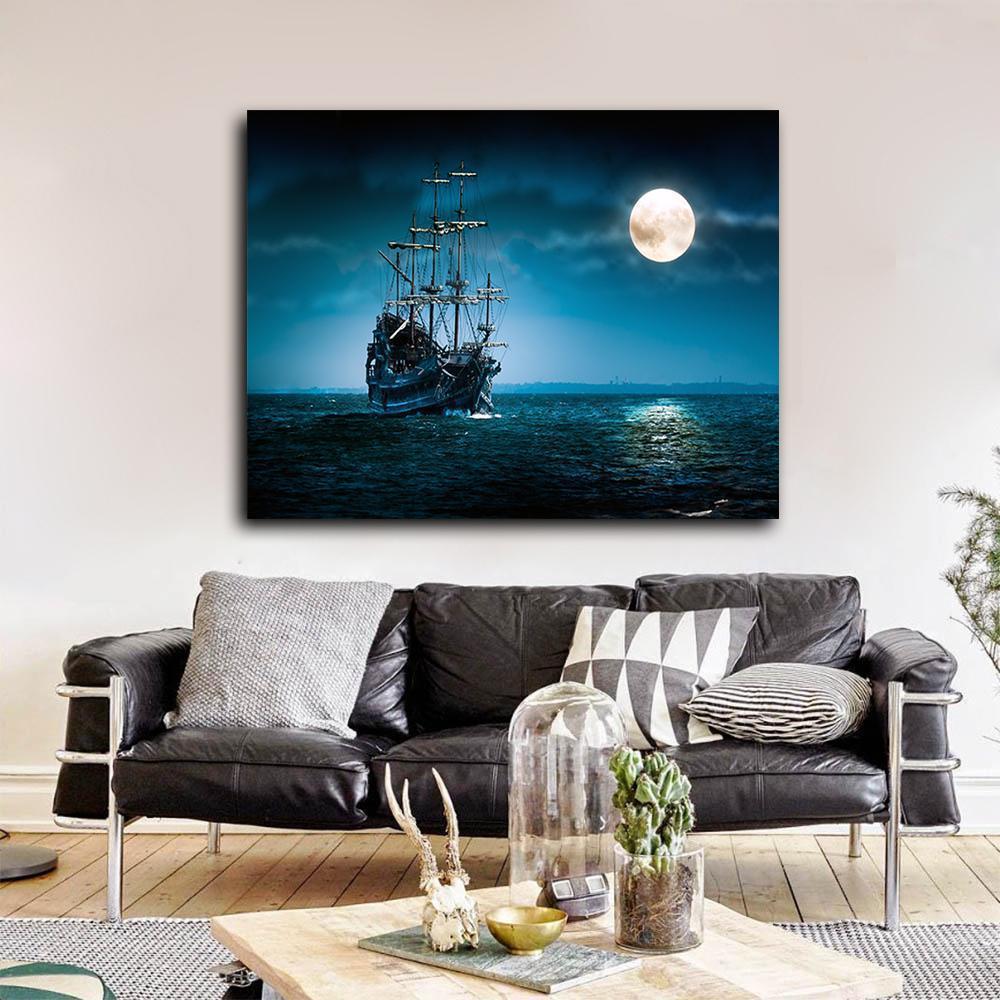 Pirate Ship The Flying Dutchman Ghost Ship Framed Davy Jones Jack Sparrow Ship -ocean Beach Canvas Wall Art