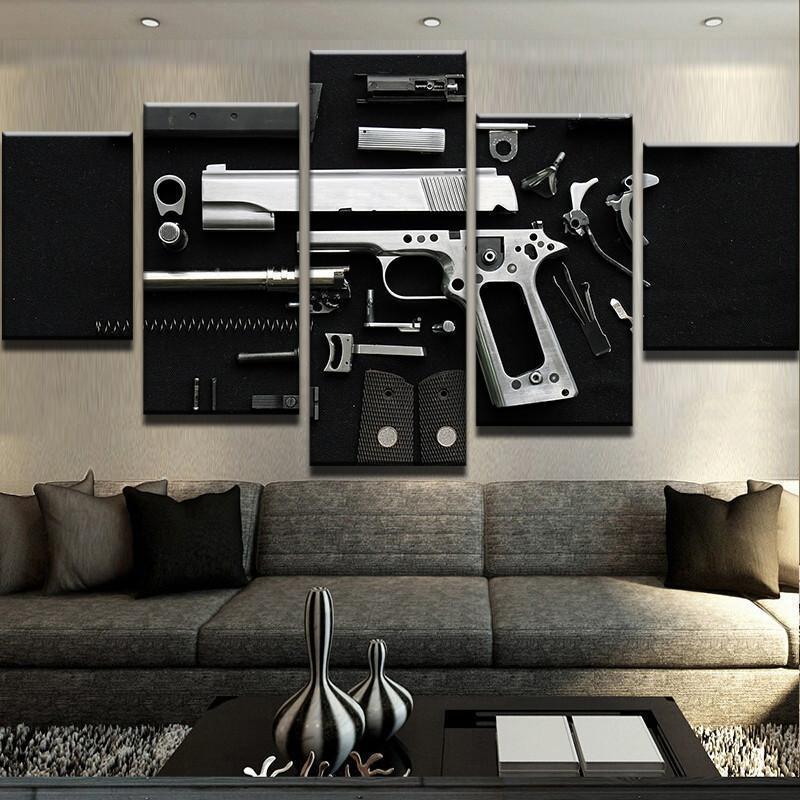 Pistol Gun Parts Army Canvas Wall Art