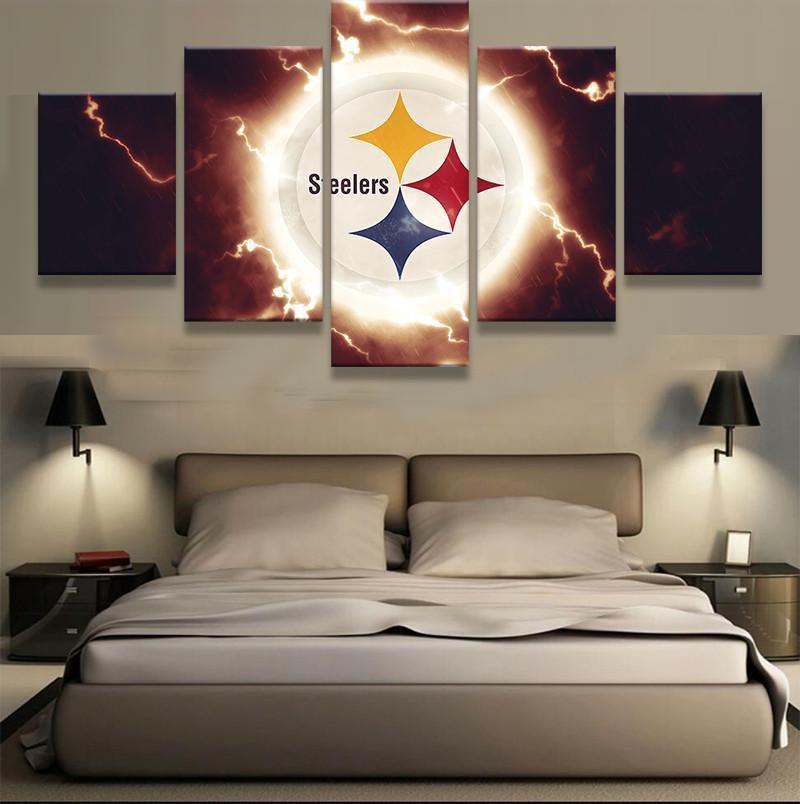 Pittsburgh Steelers Thunder Logo Football Canvas Wall Art