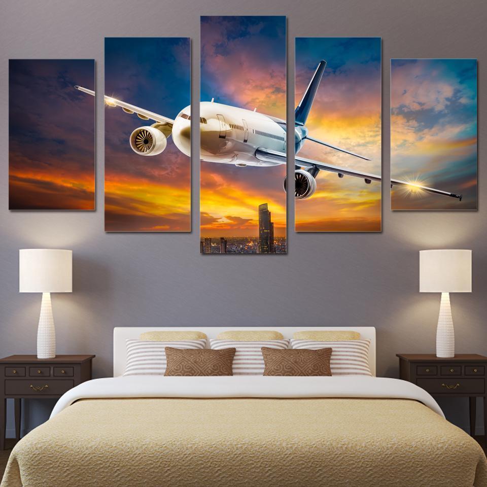 Plane Colorful Sky Airplane Canvas Wall Art