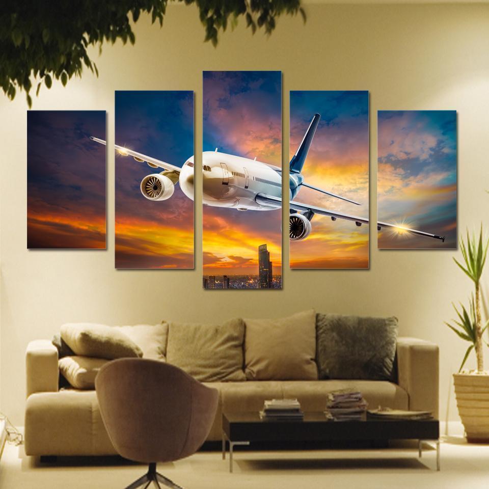 Plane Colorful Sky Airplane Canvas Wall Art