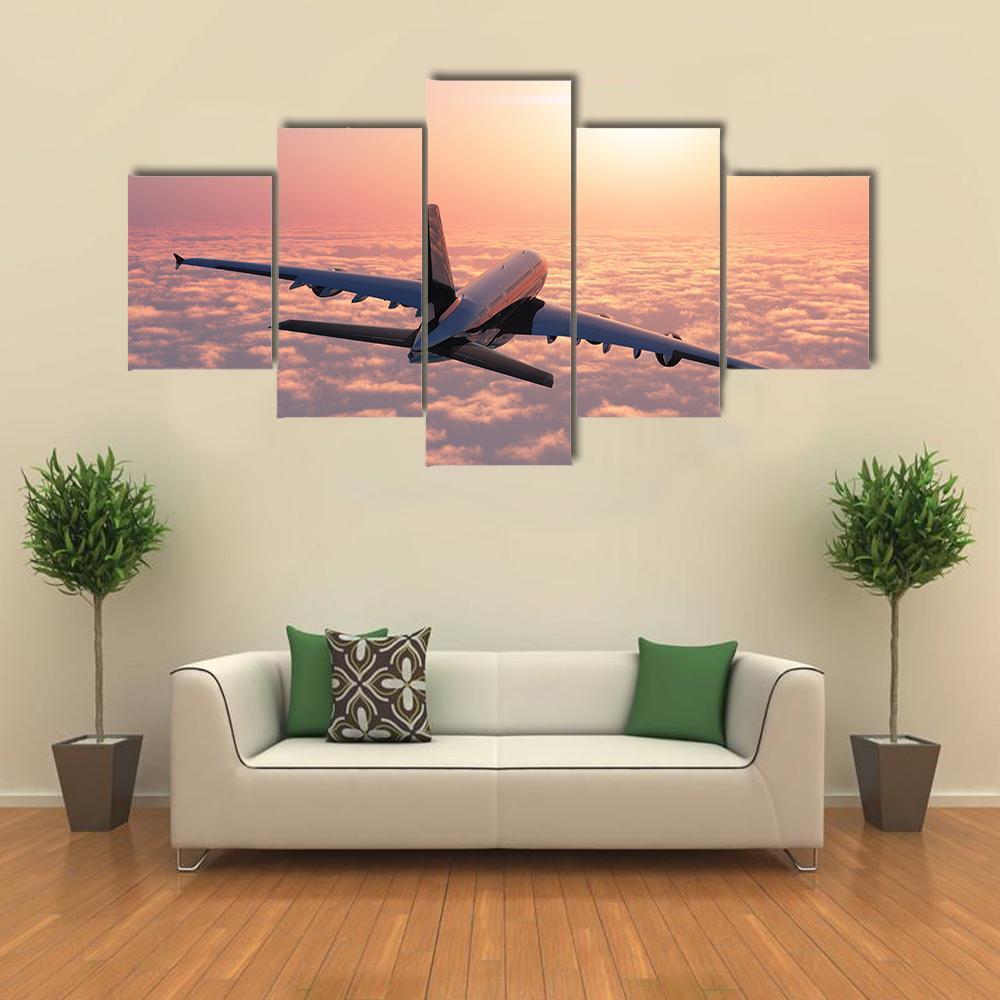 Plane Flying Above The Clouds Airplane Canvas Wall Art