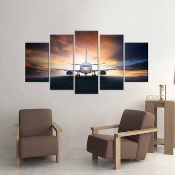 Plane In The Sunset Airplane Canvas Wall Art