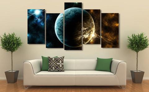 Planet And Starry Sky Space Canvas Wall Art
