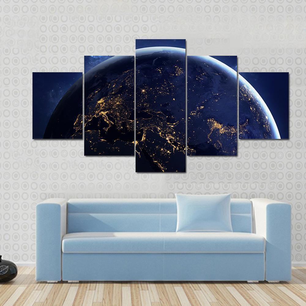 Planet Earth From Space At Night Space Canvas Wall Art