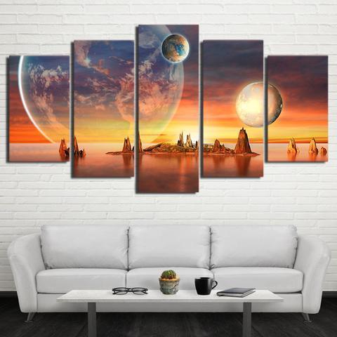 Planet Earth, Moon, Islands And Sunset Nature Canvas Wall Art
