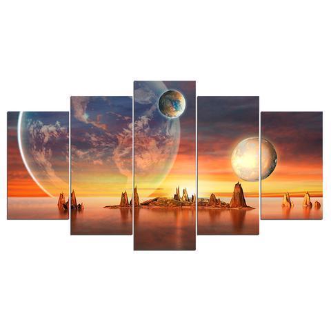 Planet Earth, Moon, Islands And Sunset Nature Canvas Wall Art