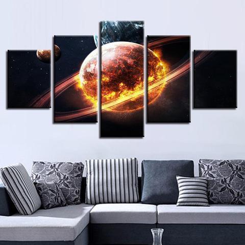 Planet On Fire Galaxy Space Canvas Wall Art