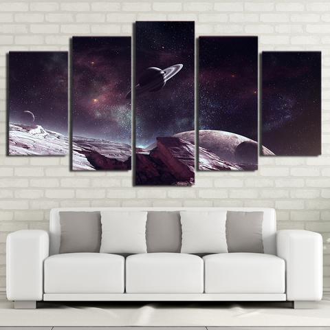 Planet Saturn And Starry Sky Space Canvas Wall Art