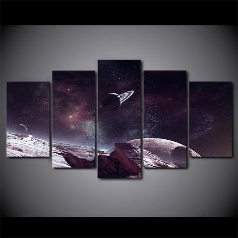 Planet Saturn And Starry Sky Space Canvas Wall Art