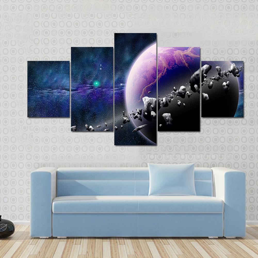 Planet With Asteroids Space Canvas Wall Art