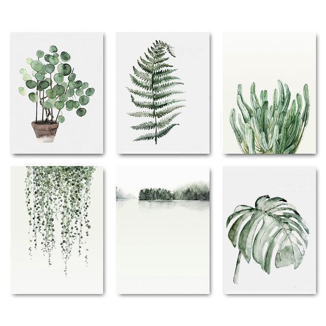 Plant Leaves Cactus Decoration Scandinavian Style Nature Canvas Wall Art