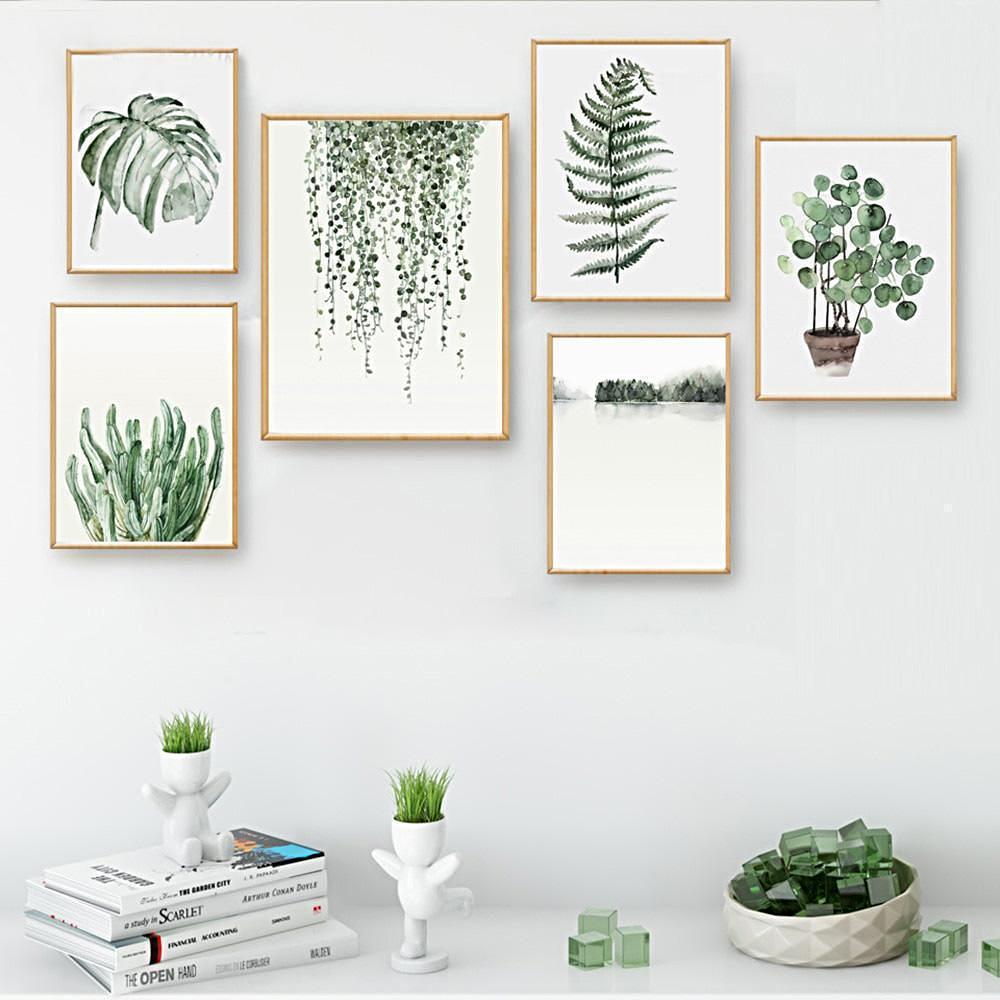Plant Leaves Cactus Decoration Scandinavian Style Nature Canvas Wall Art