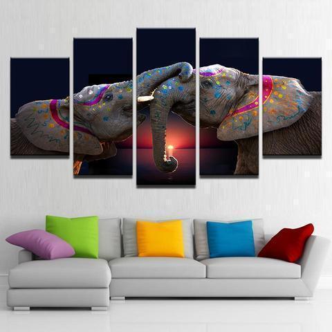 Playful Elephants Absatract Animal Canvas Wall Art