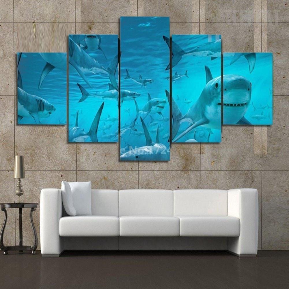 Plenty Of Sharks Under The Deep Blue Sea Animal Canvas Wall Art