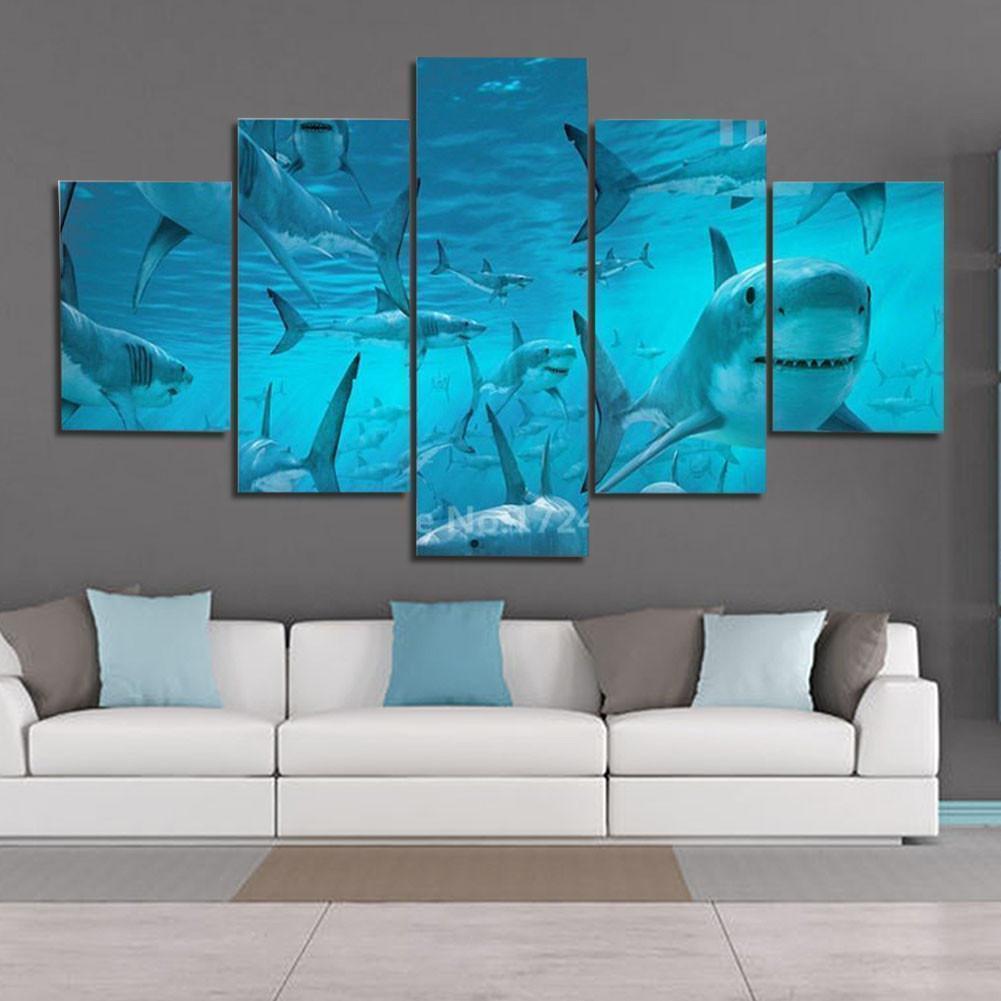 Plenty Of Sharks Under The Deep Blue Sea Animal Canvas Wall Art