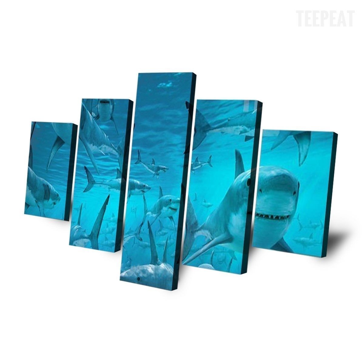 Plenty Of Sharks Under The Deep Blue Sea Animal Canvas Wall Art