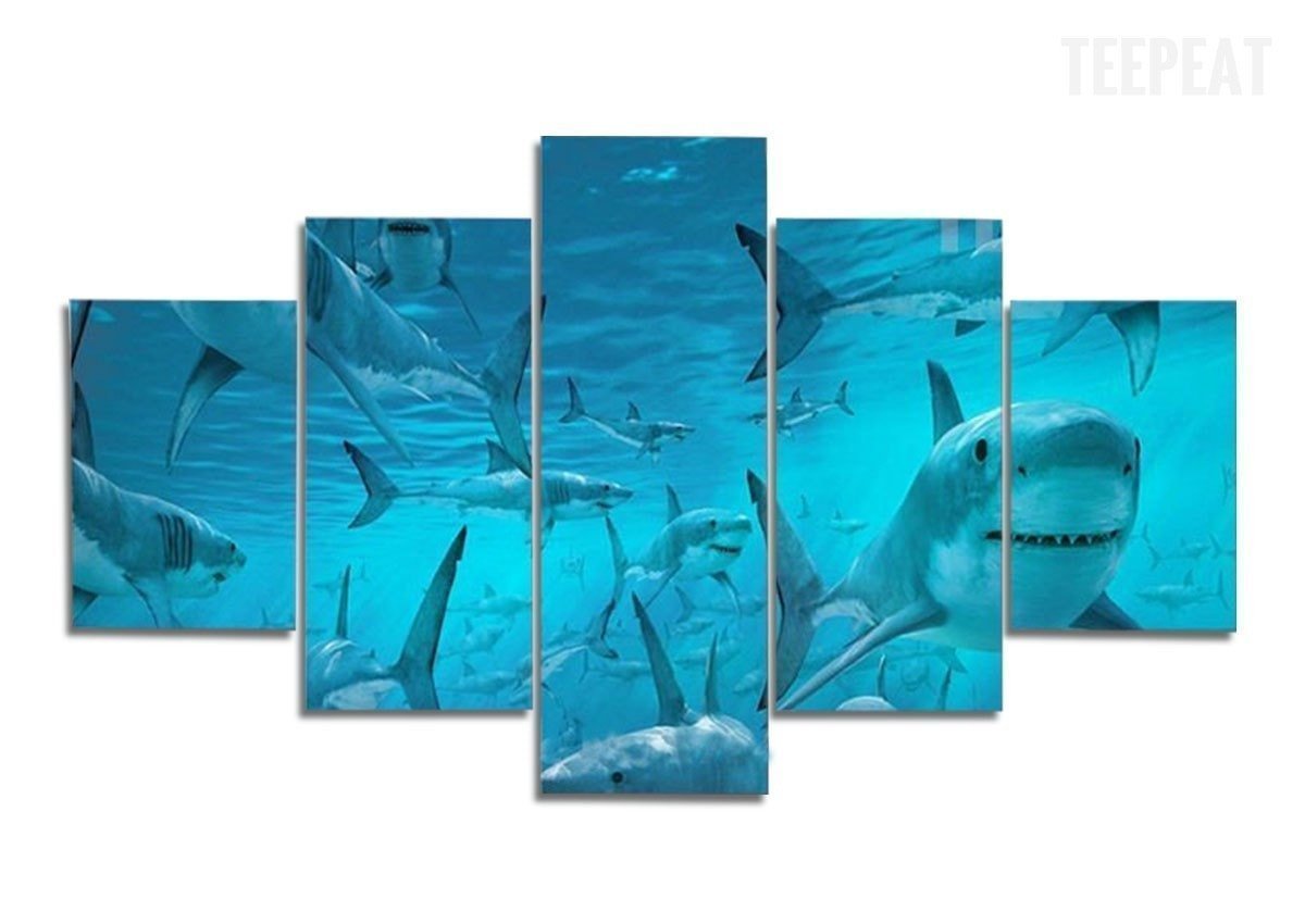 Plenty Of Sharks Under The Deep Blue Sea Animal Canvas Wall Art