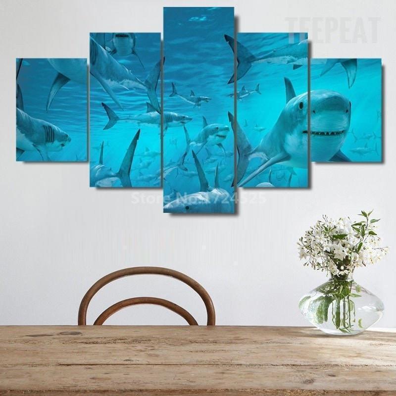 Plenty Of Sharks Under The Deep Blue Sea Animal Canvas Wall Art