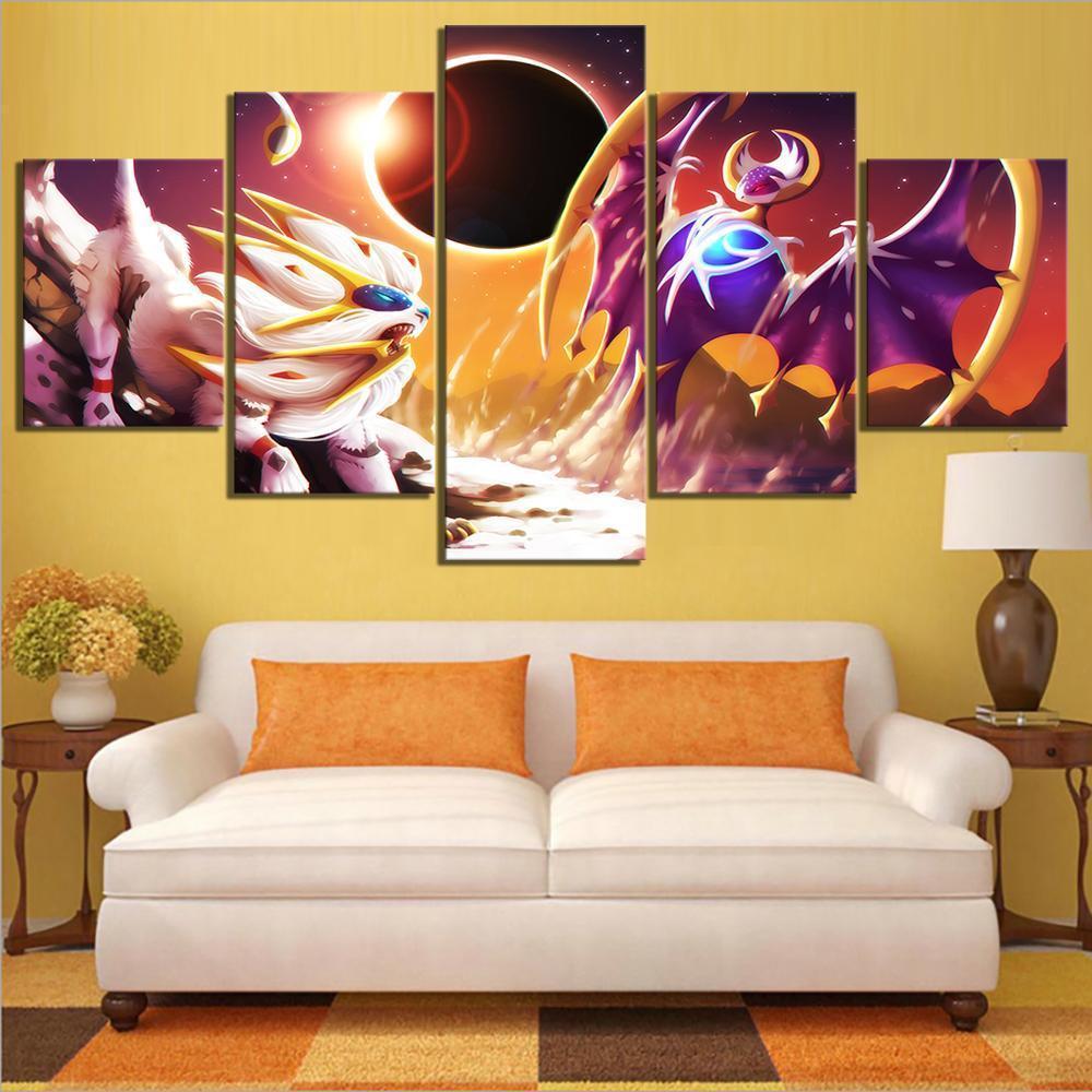 Pokemon Solgaleo Vs. Lunala Anime Canvas Wall Art
