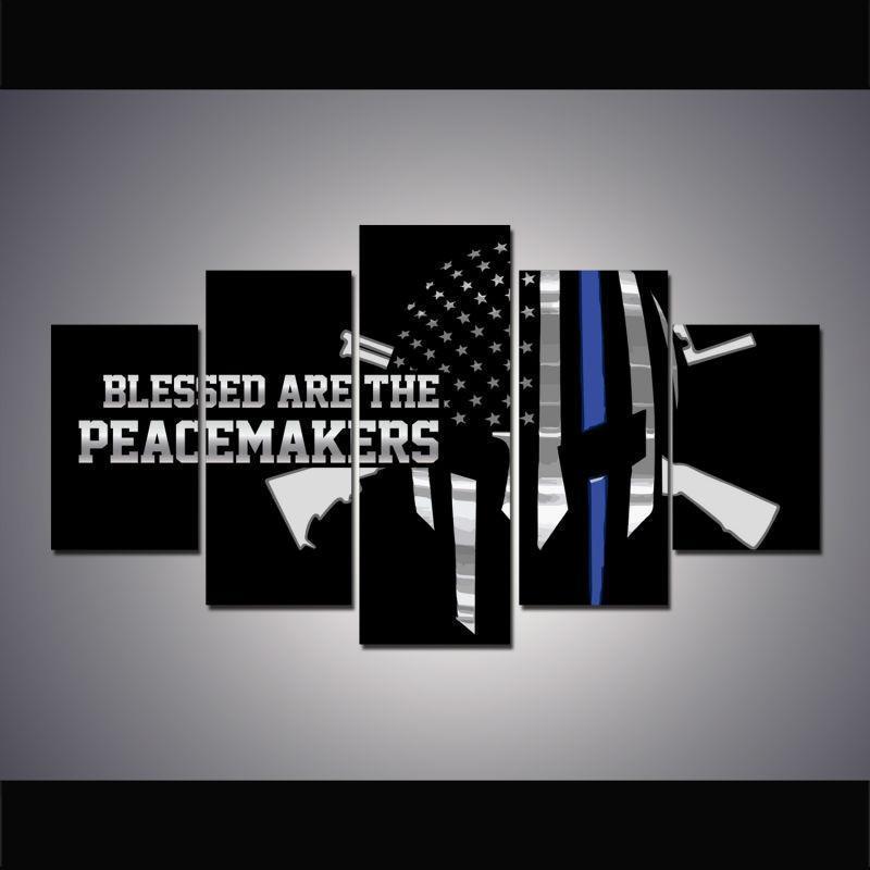 Police Peacemakers Skull Army Canvas Wall Art