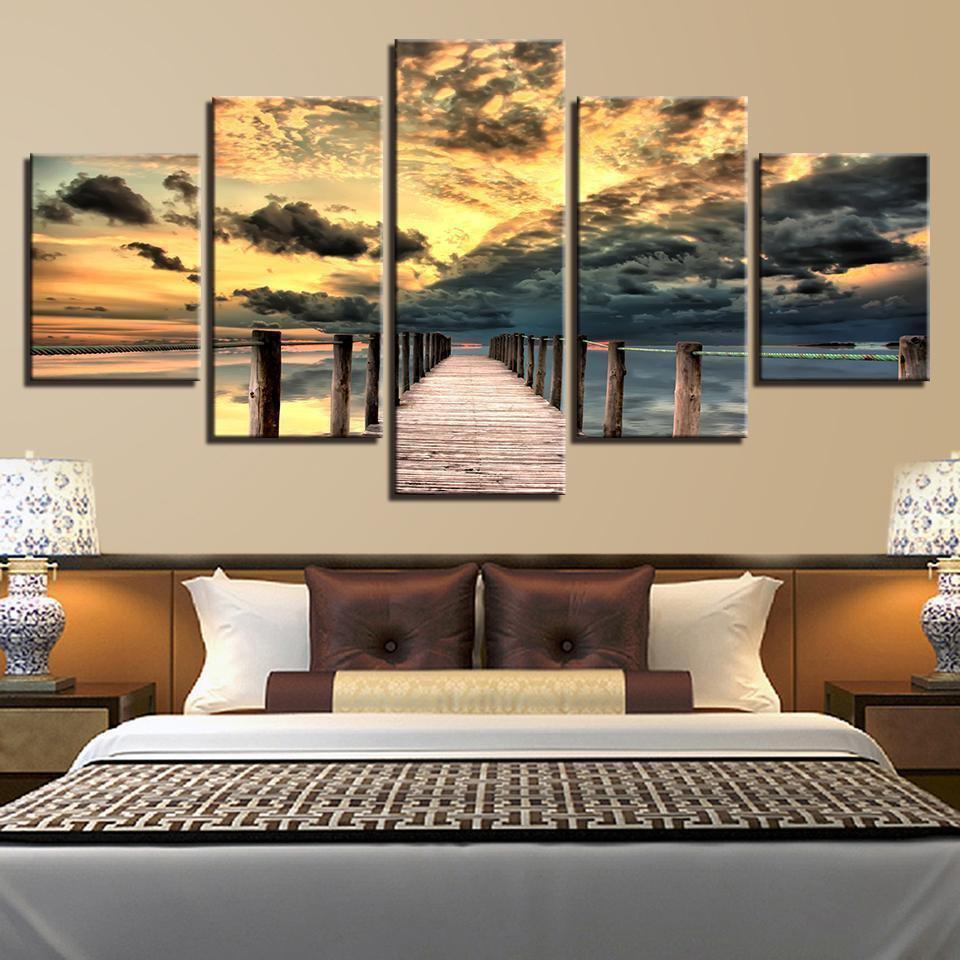 Posters Sunset Long Bridge Nature Canvas Wall Art