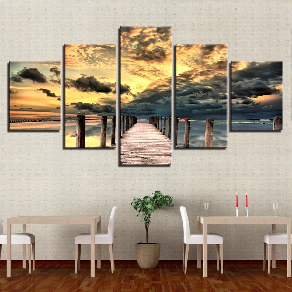 Posters Sunset Long Bridge Nature Canvas Wall Art