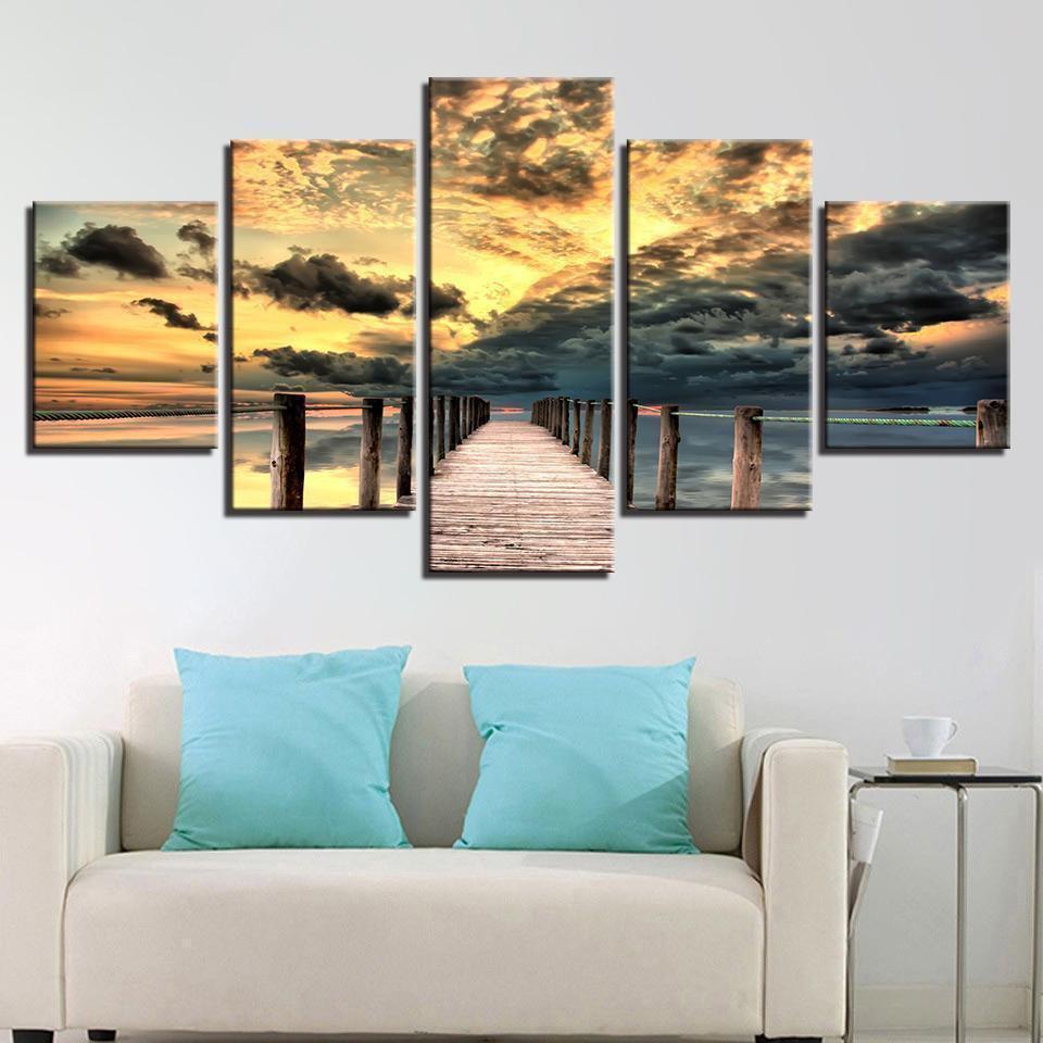 Posters Sunset Long Bridge Nature Canvas Wall Art