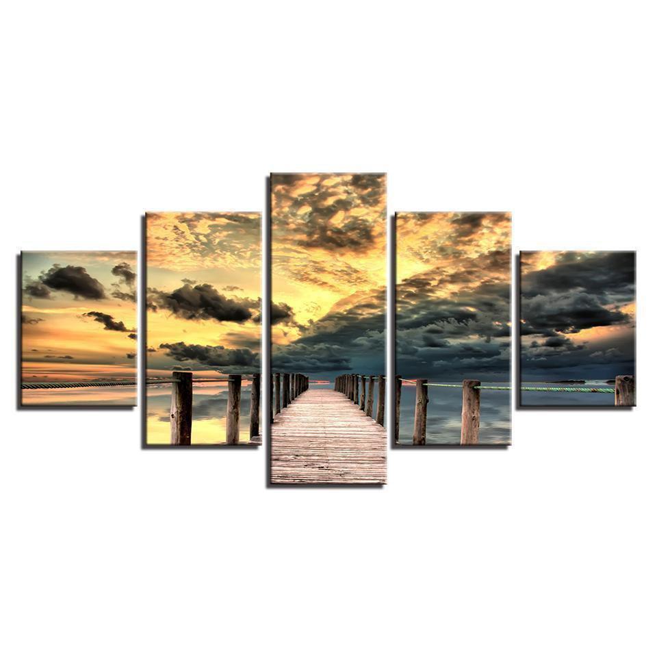 Posters Sunset Long Bridge Nature Canvas Wall Art