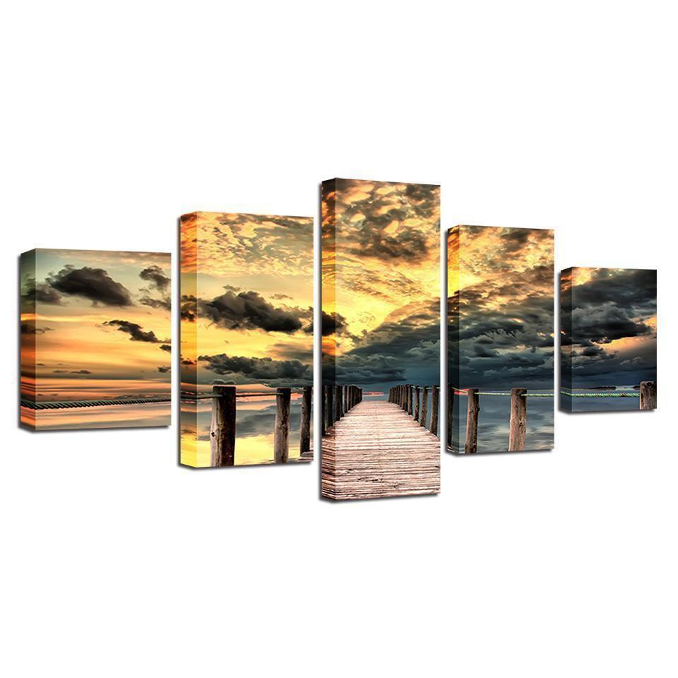 Posters Sunset Long Bridge Nature Canvas Wall Art