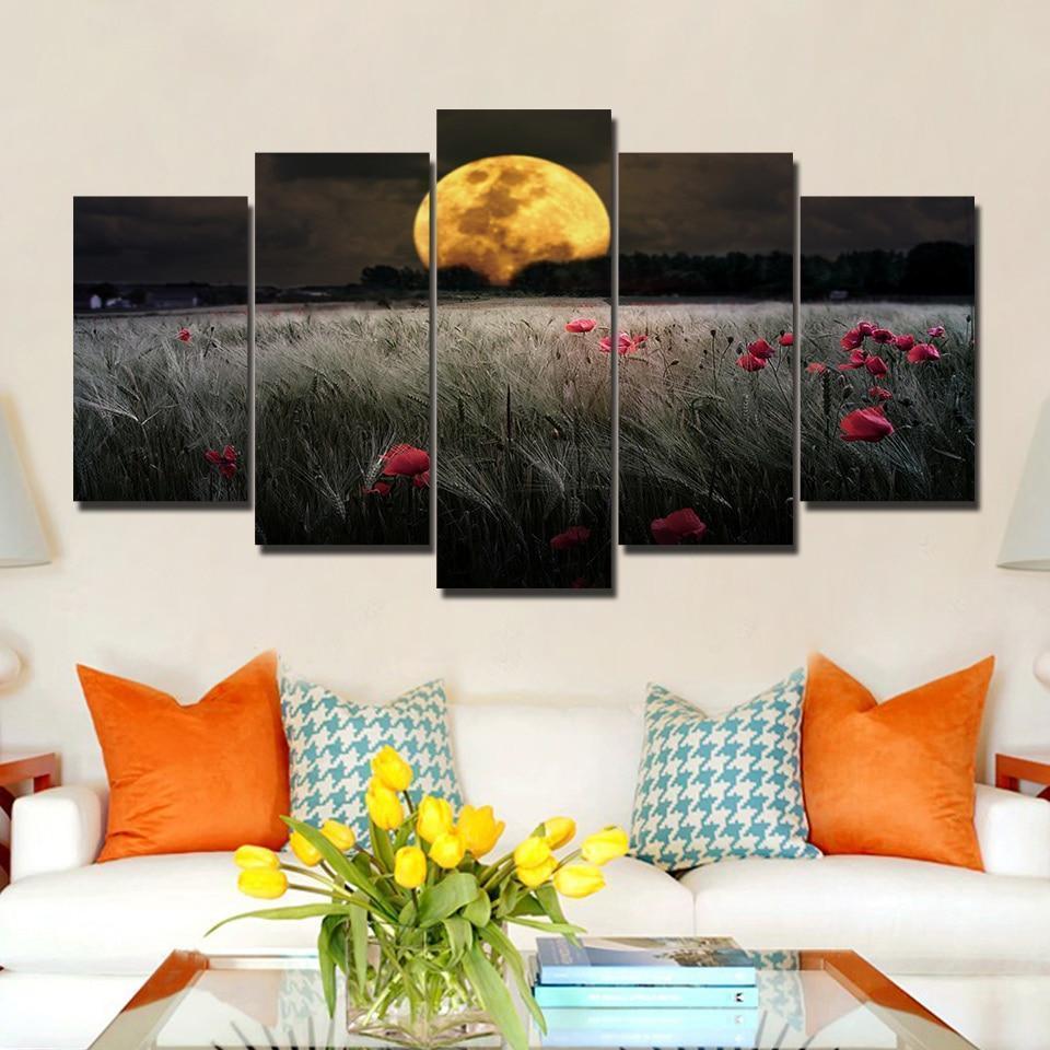 Prairie Night With Moon Light Nature Canvas Wall Art