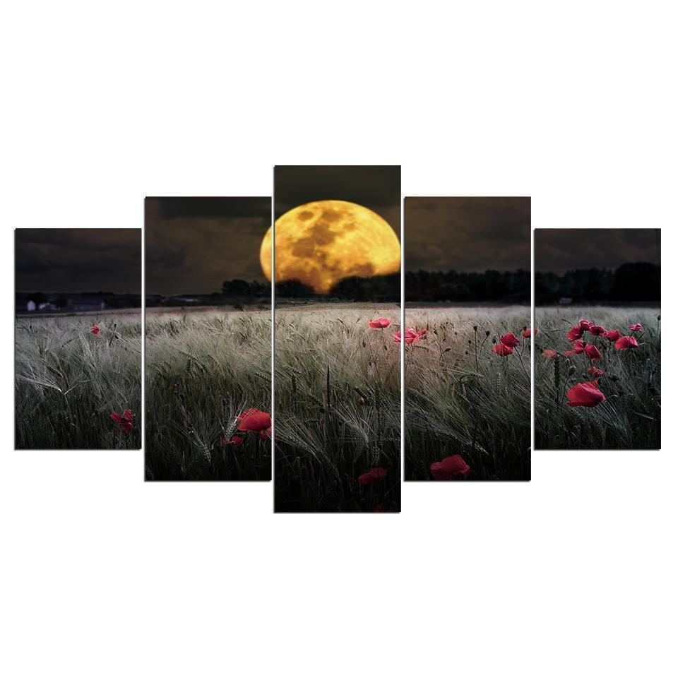 Prairie Night With Moon Light Nature Canvas Wall Art