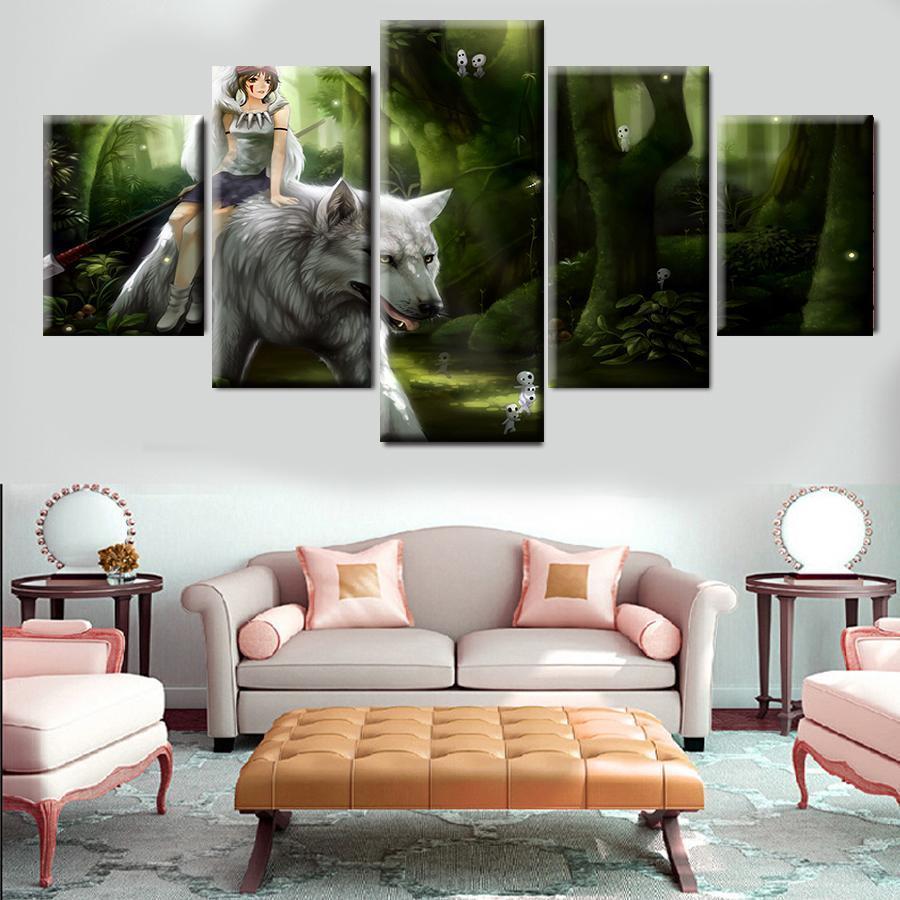 Princess Mononoke Riding Wolf Anime Canvas Wall Art
