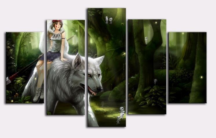 Princess Mononoke Riding Wolf Anime Canvas Wall Art