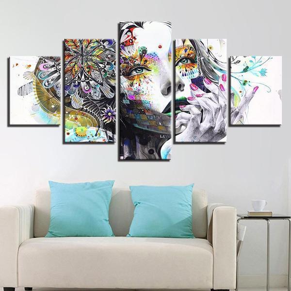 Psychedelic Girl With Flower Abstract Canvas Wall Art
