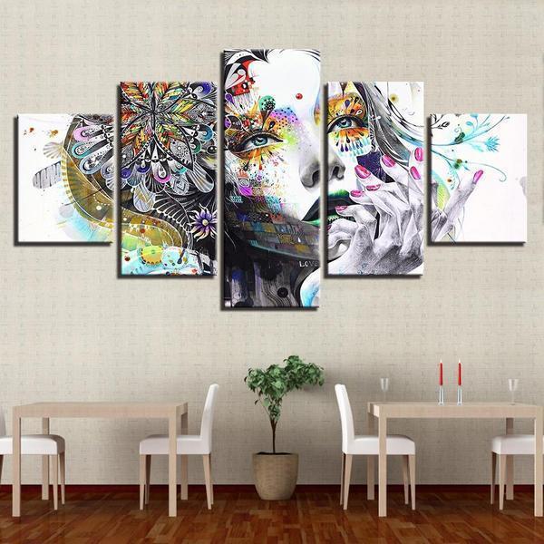 Psychedelic Girl With Flower Abstract Canvas Wall Art