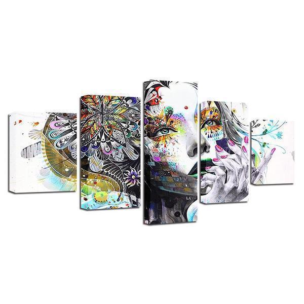 Psychedelic Girl With Flower Abstract Canvas Wall Art