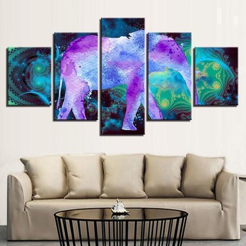 Psychedelic Purple Elephant Abstract Animal Canvas Wall Art