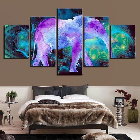 Psychedelic Purple Elephant Abstract Animal Canvas Wall Art