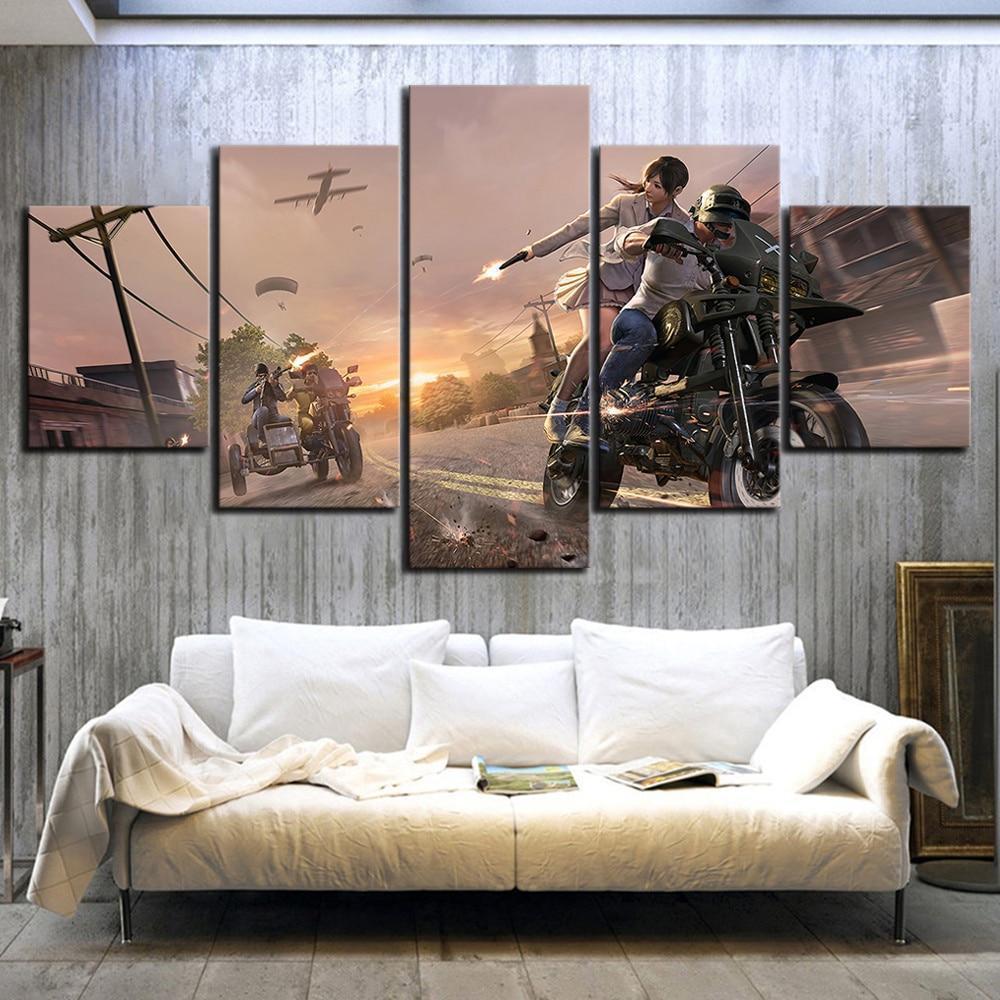PUBG Motorcycle Chasing War Gaming Canvas Wall Art