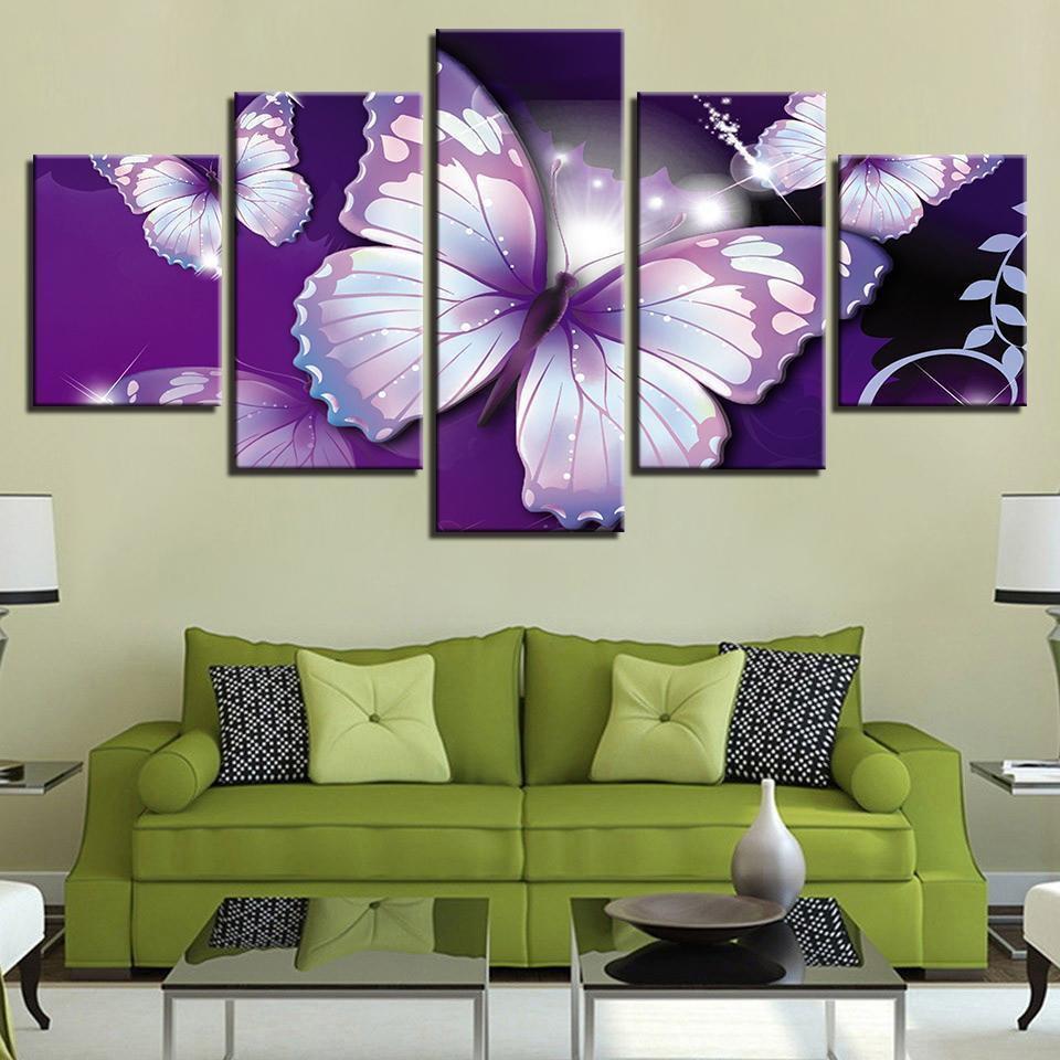 Purple Butterflies Abstract Animal Canvas Wall Art